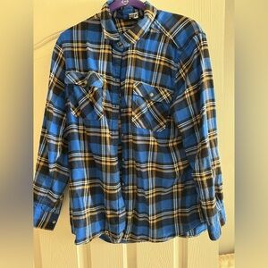 Eddie Bauer Blue and Black Checkered Shirt Petite Large